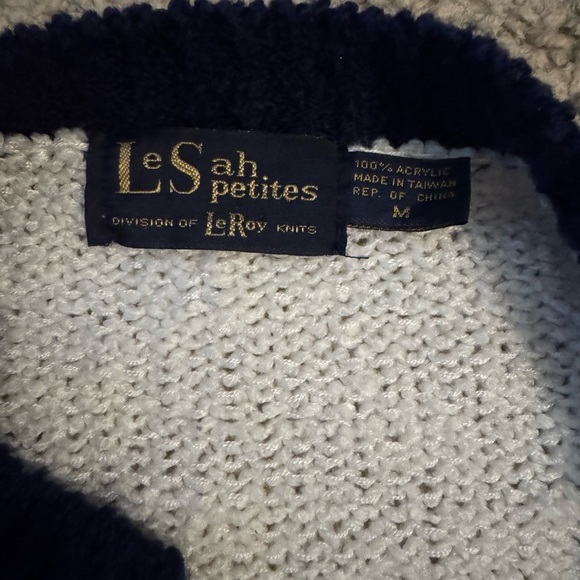 Vintage Le Sah Petites Ivory & Blue Open Front Cardigan Size M - Picture 5 of 5